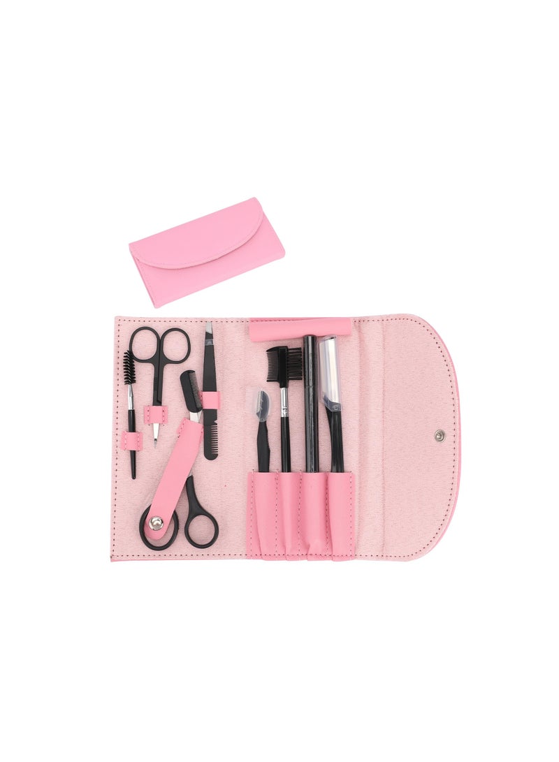 Professional Eyebrow Shaping Grooming Kit, Eyebrow Grooming Kit with Leather Bag, Eyebrow Trimming Kit with Razor Eyebrow Scissors Eyebrow Brush Eyebrow Grooming Kit, for Women  Men( 8Pcs/Set) - Image 1