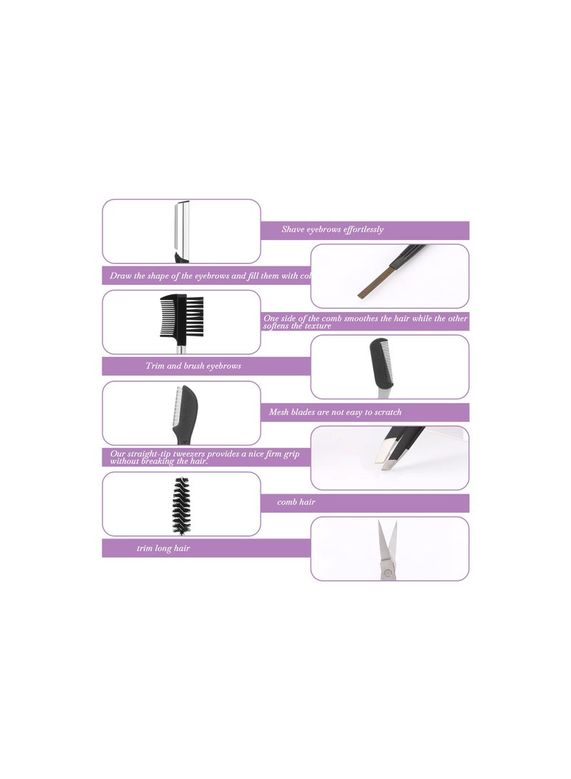 Professional Eyebrow Shaping Grooming Kit, Eyebrow Grooming Kit with Leather Bag, Eyebrow Trimming Kit with Razor Eyebrow Scissors Eyebrow Brush Eyebrow Grooming Kit, for Women  Men( 8Pcs/Set) - Image 3