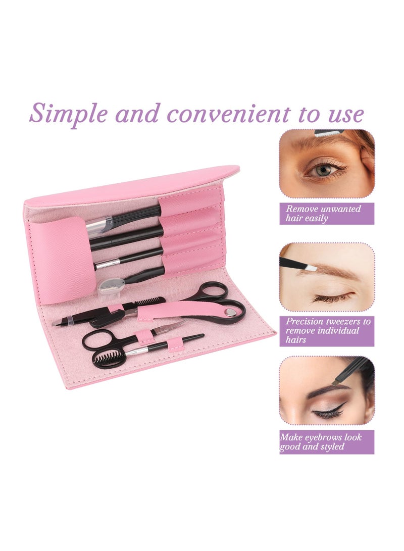 Professional Eyebrow Shaping Grooming Kit, Eyebrow Grooming Kit with Leather Bag, Eyebrow Trimming Kit with Razor Eyebrow Scissors Eyebrow Brush Eyebrow Grooming Kit, for Women  Men( 8Pcs/Set) - Image 4