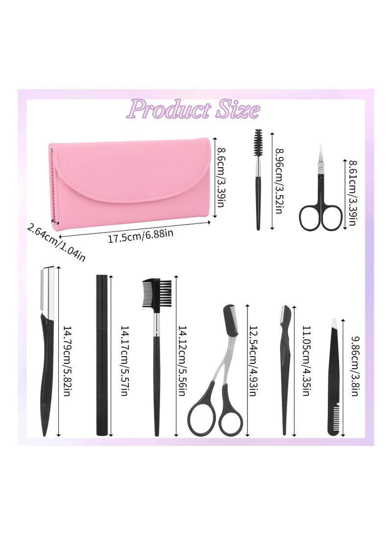 Professional Eyebrow Shaping Grooming Kit, Eyebrow Grooming Kit with Leather Bag, Eyebrow Trimming Kit with Razor Eyebrow Scissors Eyebrow Brush Eyebrow Grooming Kit, for Women  Men( 8Pcs/Set) - Image 2