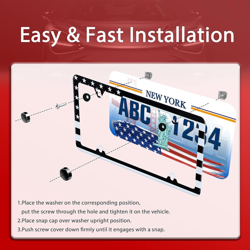 UNINDREM American Flag License Plate Frame - Stainless Steel Rust-Proof Holder with Screws - Image 4