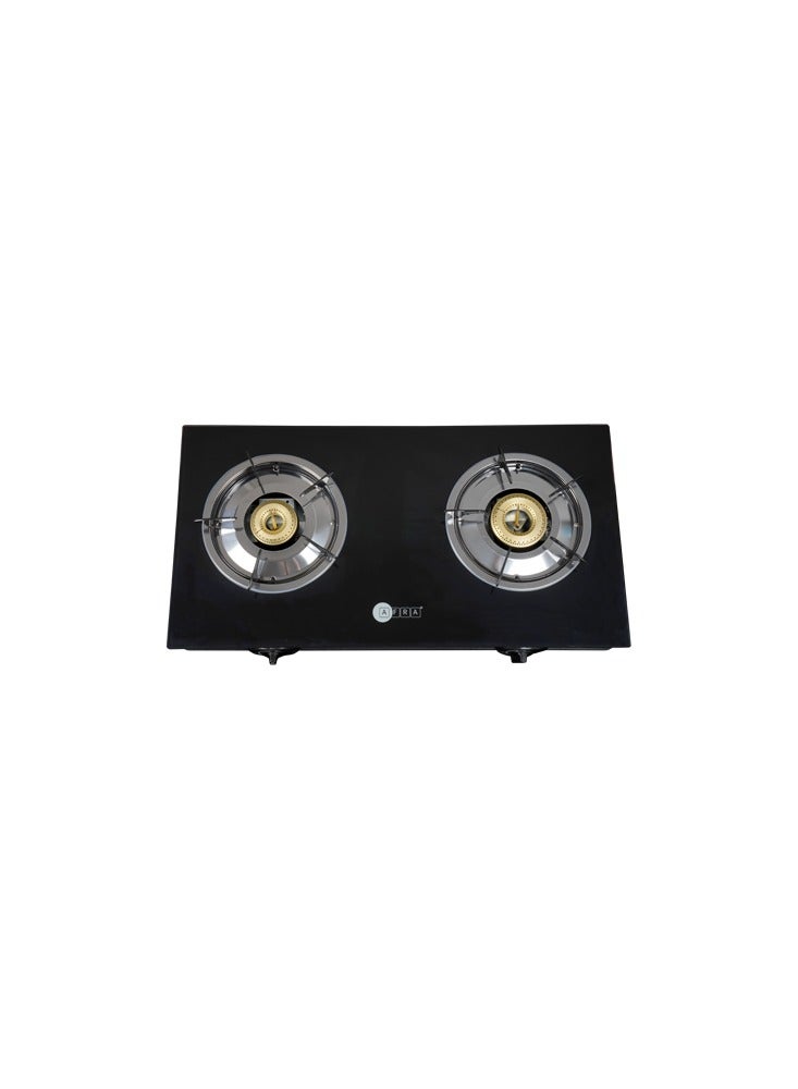 AFRA Japan Two Burner Gas Stove,  Compact Design, Ceramic Ignition, Tempered Glass Top, Easy-To-Clean, Stainless Steel Housing, G-MARK, ESMA, ROHS, and CB Certified, 2 years warranty AF-0002GSBK Black - Image 1