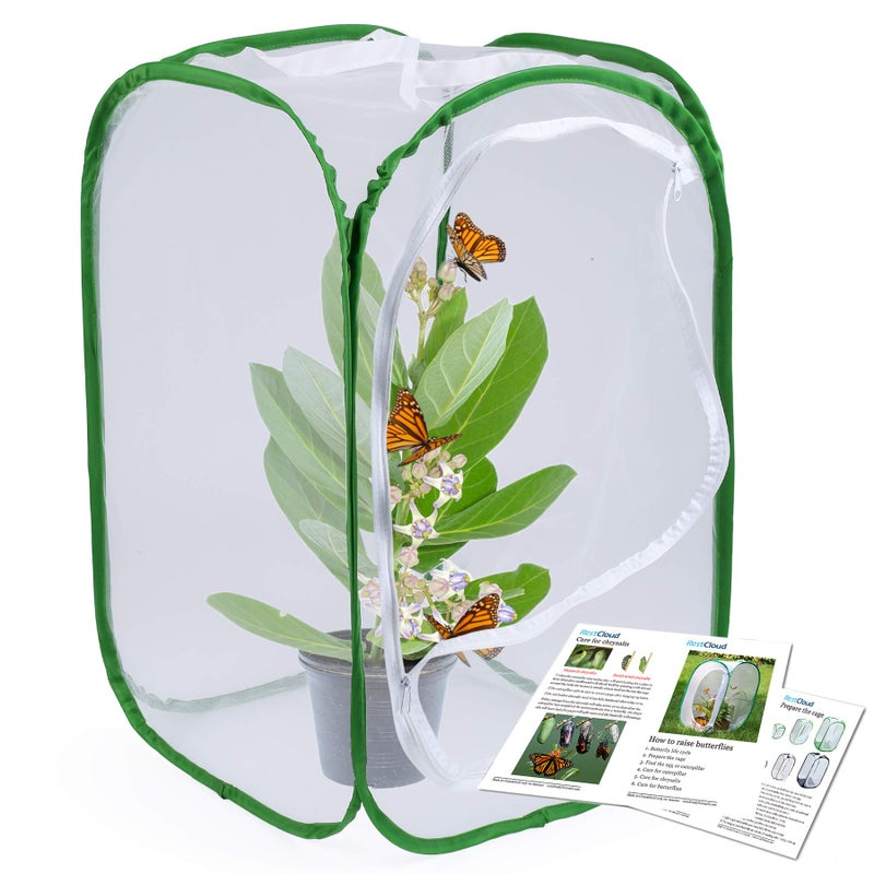 RESTCLOUD 23.6" Large Butterfly Habitat Insect Cage Caterpillars Enclosure Pop-up Clear View 6 Mesh Panels 15.7 x 15.7 x 23.6 Inches Tall - Image 1