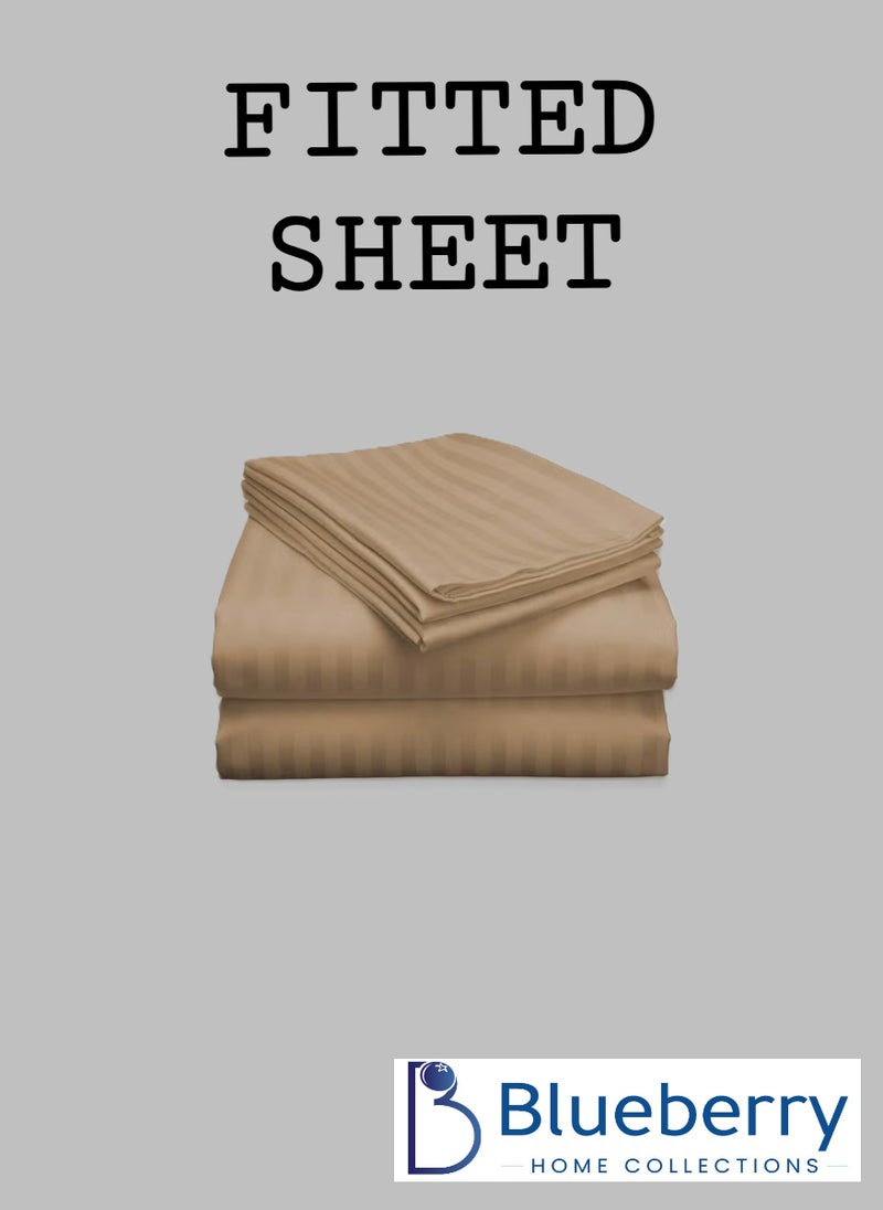 Blueberry Striped Double Fitted Sheet Sets Beige Color Cotton 3 Piece Set Deep Pocket 150x200+25cm - Image 2