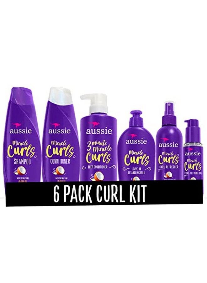 Aussie Miracle Curls Collection: Shampoo Conditioner Deep Conditioner Spray Gel Detangling Milk And Oil Hair Treatment (6 Piece Set)  - Image 1