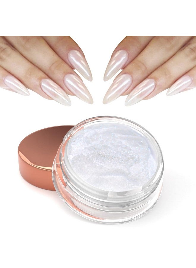 Laza White Chrome Nail Powder Glazed Donut Nails Metallic Effect Pigment Shimmer Pearlescent Mica Powder Iridescent Aurora Nail Glitter Fairy Dust Gel Nail Art Supplies Nail Techs Pearl Chrome - Image 1