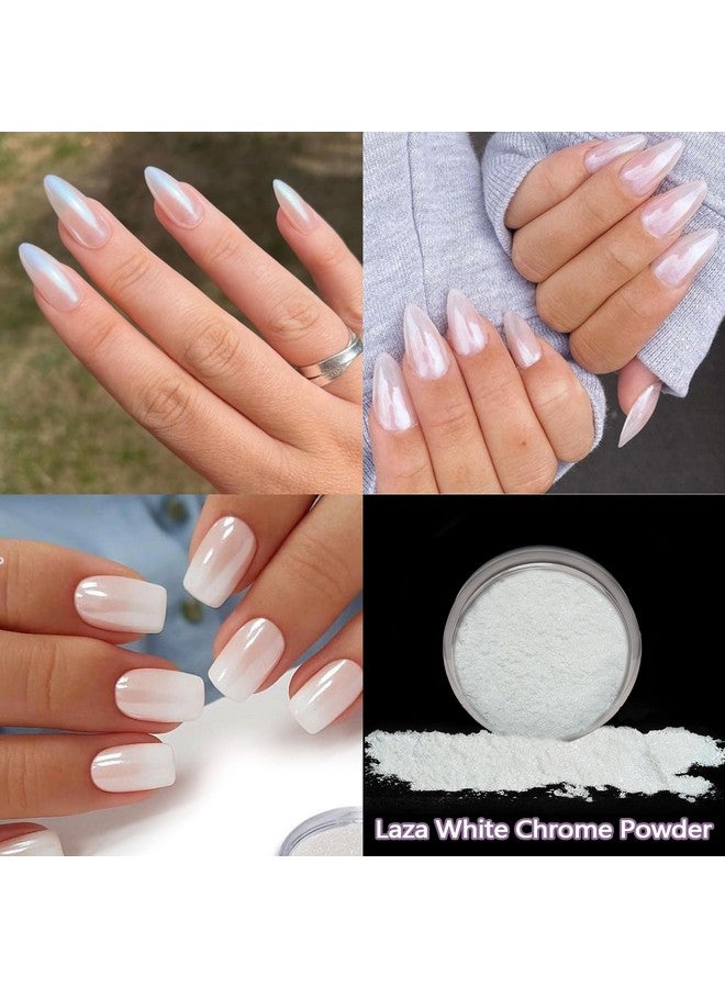 Laza White Chrome Nail Powder Glazed Donut Nails Metallic Effect Pigment Shimmer Pearlescent Mica Powder Iridescent Aurora Nail Glitter Fairy Dust Gel Nail Art Supplies Nail Techs Pearl Chrome - Image 2