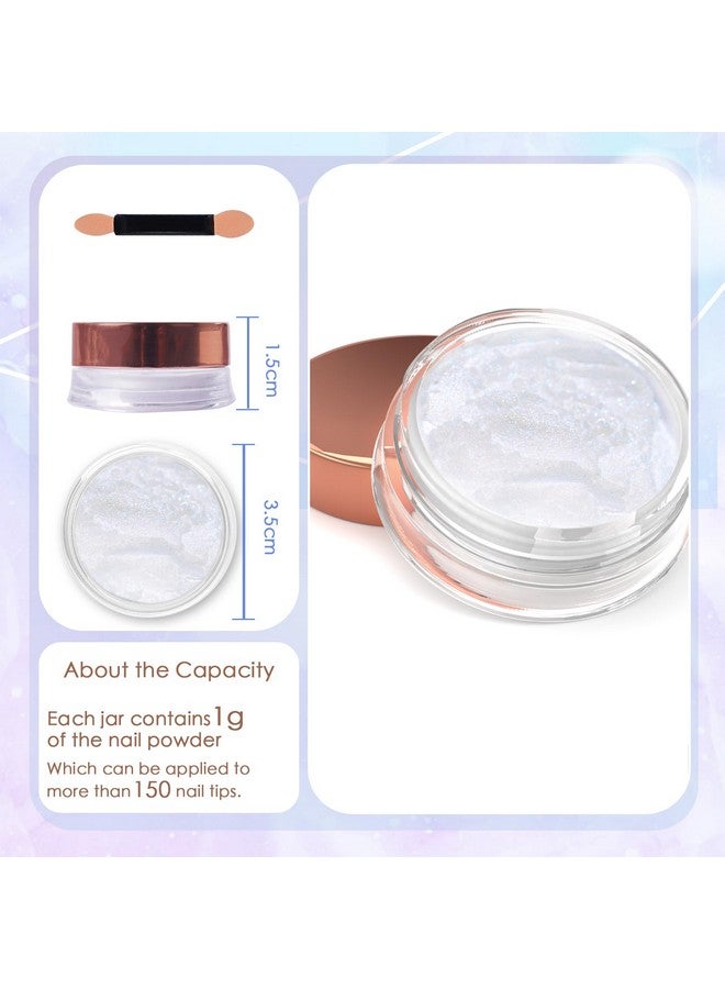 Laza White Chrome Nail Powder Glazed Donut Nails Metallic Effect Pigment Shimmer Pearlescent Mica Powder Iridescent Aurora Nail Glitter Fairy Dust Gel Nail Art Supplies Nail Techs Pearl Chrome - Image 5