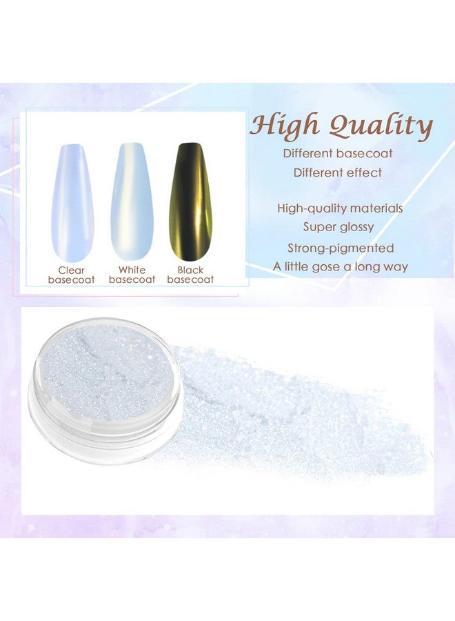 Laza White Chrome Nail Powder Glazed Donut Nails Metallic Effect Pigment Shimmer Pearlescent Mica Powder Iridescent Aurora Nail Glitter Fairy Dust Gel Nail Art Supplies Nail Techs Pearl Chrome - Image 4