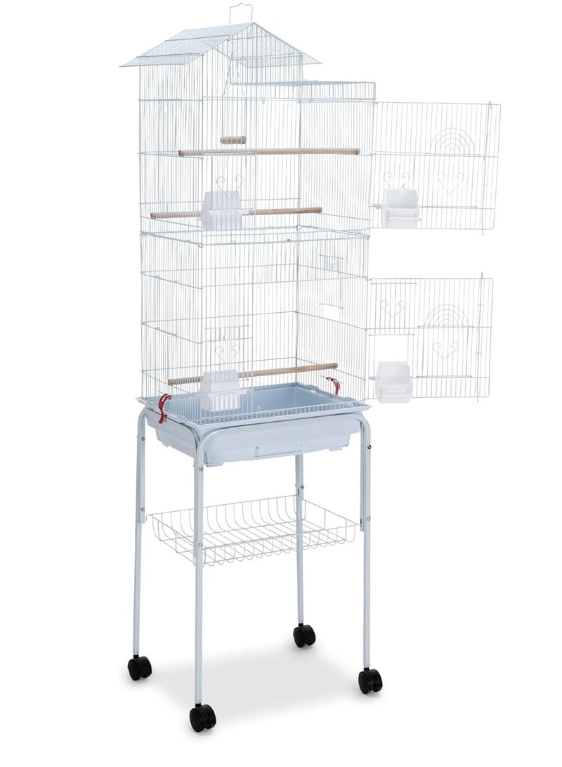 Egardenkart Egardenkart® Roof Top Large Bird cage with Rolling Stand for Cockatiel Sun Conure Parakeet (White)  - Image 1