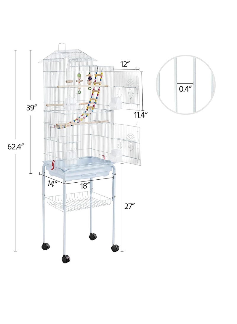 Egardenkart Egardenkart® Roof Top Large Bird cage with Rolling Stand for Cockatiel Sun Conure Parakeet (White)  - Image 3