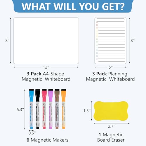 NUITPY 6 Pack Magnetic Dry Erase Board 3 Pack 8 x 12 3 Pack 5 x 8 Magnetic Whiteboard for Fridge Magnetism Notepad for Fridge with 6 Markers 1 Eraser - Image 3