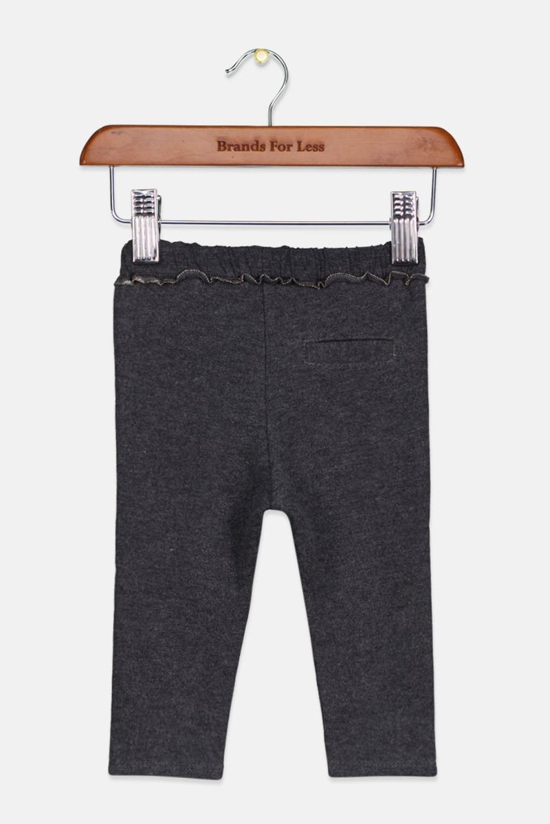 IKKS Toddlers Girl Embroidered Pull On Pants, Charcoal  - Image 2