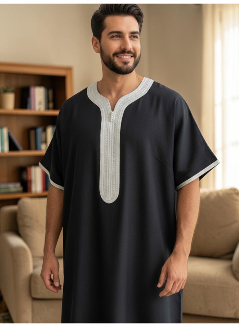 BHNS Men's Shirt, Nightgown, Moroccan Robe, Comfortable Men's Gifts Luxury Men's House Robe for Comfort Moroccan Shirt, Men's Summer Shirt, Short Sleeve Shirt, Men's Robe Comfortable Men's Gifts - Image 1