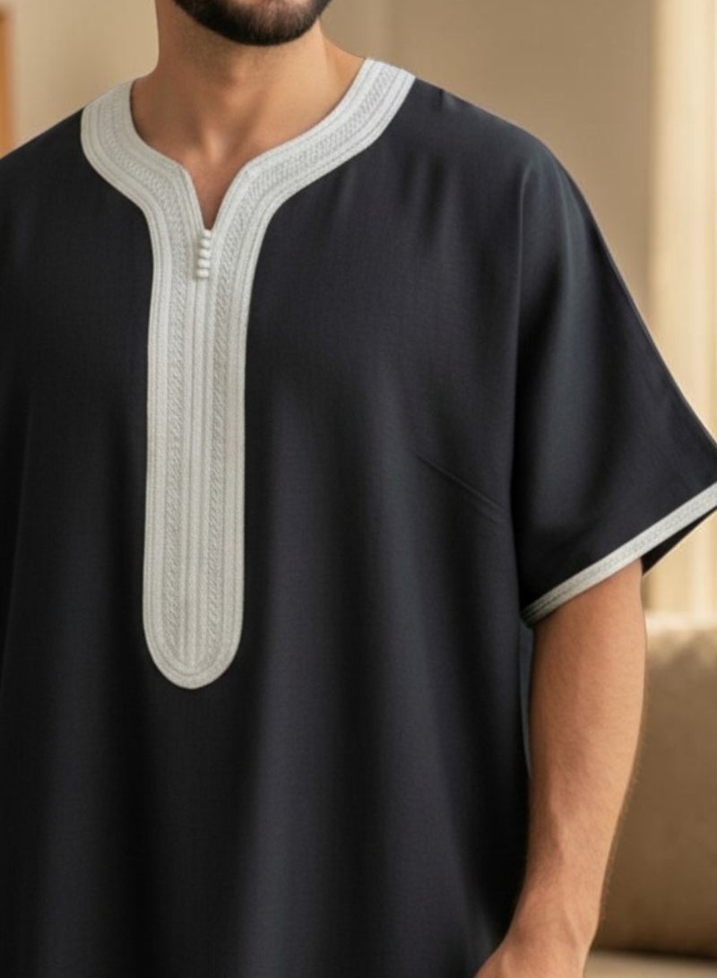 BHNS Men's Shirt, Nightgown, Moroccan Robe, Comfortable Men's Gifts Luxury Men's House Robe for Comfort Moroccan Shirt, Men's Summer Shirt, Short Sleeve Shirt, Men's Robe Comfortable Men's Gifts - Image 2