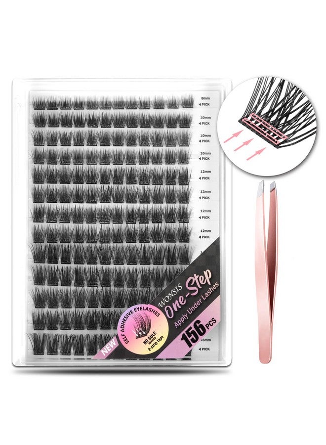 WONSIS Self Adhesive Eyelashes, 156 Pcs Self Adhesive Eyelash Clusters, No Glue Needed, Invisible 2-Strip Tape - Longer Lasting, No Sticky Residue Pre Glued Eyelashes (Volume-Mixed) - Image 1