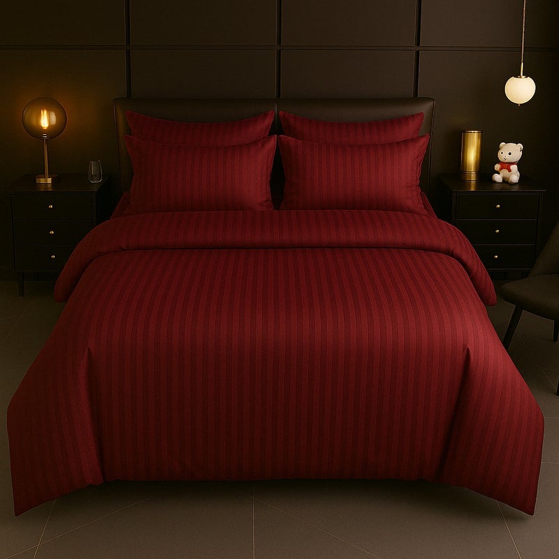 MAXQON 6-Piece Duvet Cover Set –Super King Size, Includes 1 Duvet Cover(240x260cm), 1 Fitted Sheet(200x200+30cm) 4 Pillowcases(53x75cm), Color Maroon - Image 2