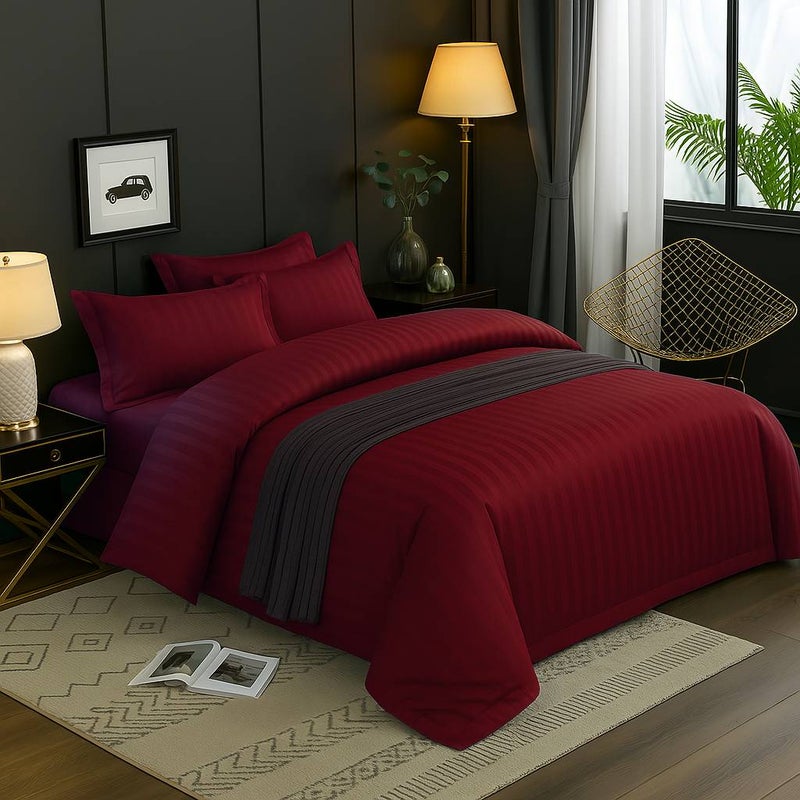 MAXQON 6-Piece Duvet Cover Set –Super King Size, Includes 1 Duvet Cover(240x260cm), 1 Fitted Sheet(200x200+30cm) 4 Pillowcases(53x75cm), Color Maroon - Image 3