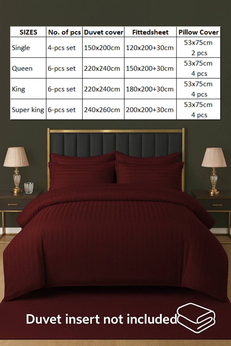 MAXQON 6-Piece Duvet Cover Set –Super King Size, Includes 1 Duvet Cover(240x260cm), 1 Fitted Sheet(200x200+30cm) 4 Pillowcases(53x75cm), Color Maroon - Image 4