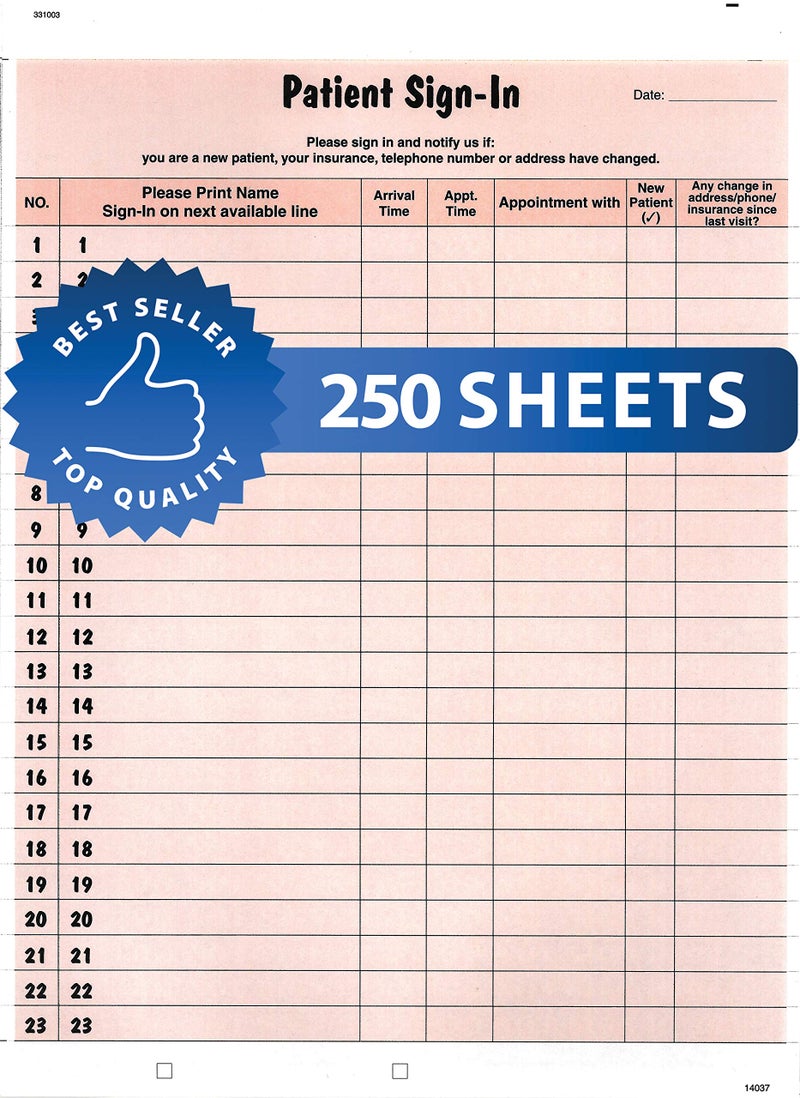 Tabbies Patient Sign-in Peel Off Label Forms, 250 Sheets/Pack, Salmon, 8-1/2" x 11", HIPAA Compliant, Confidential Patients Sign in Sheet, Provide Daily Patient Logs - Image 1