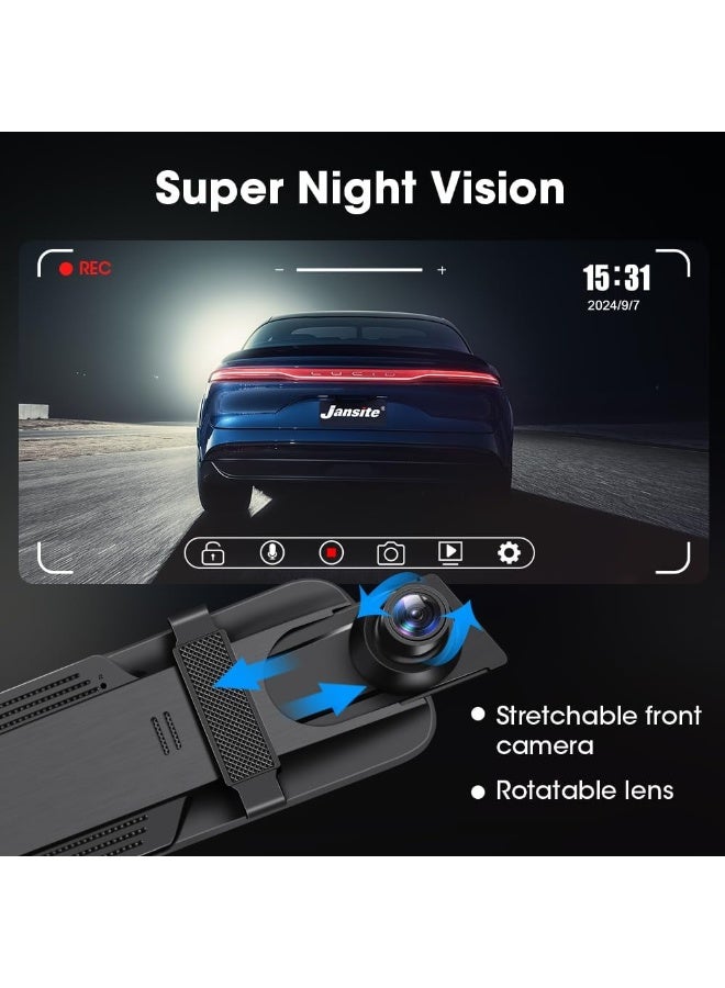 Jansite Upgraded 10'' Mirror Dash Cam Night Vision Front and Rear 1080P Backup Camera FHD Full Touch Screen Car Recorder with Loop Recording, G-Sensor, Parking Monitor 170° Wide Angle - Image 4