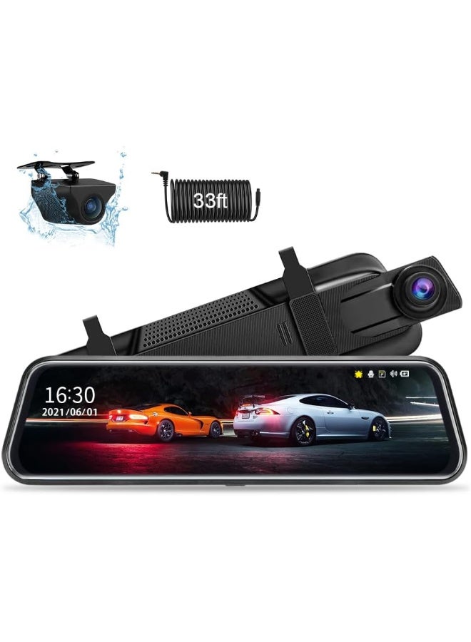 Jansite Upgraded 10'' Mirror Dash Cam Night Vision Front and Rear 1080P Backup Camera FHD Full Touch Screen Car Recorder with Loop Recording, G-Sensor, Parking Monitor 170° Wide Angle - Image 1