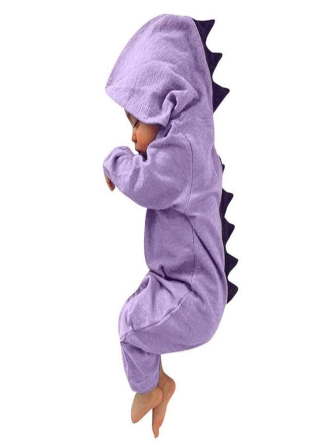 Noubeau Interesting Infant Baby Kids Cartoon Dinosaur Hooded Romper Jumpsuit Layette Sets Clothes (Purple, 6-12 Months) - Image 1