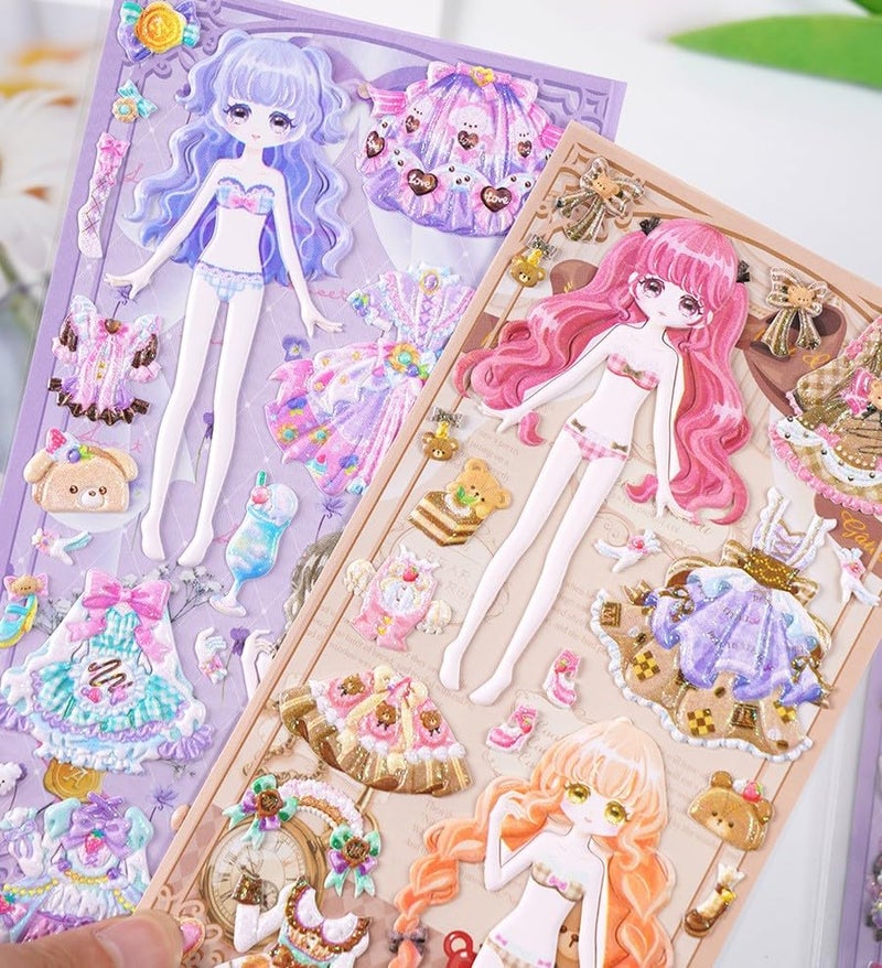 OANGO Stickers 2 Sheets DIY 3D Stickers for Girls Princess Dress-Up Change Stickers Aesthetic Sticker Cute Self Adhesive Stickers Set, Puffy Sticker Set - Image 4