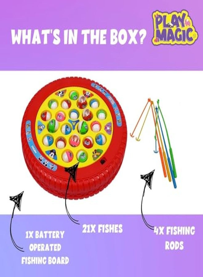 PlayMagic Fishing Game Mickey Play Set|Magnetic Fishing Game Toys|Rotating Board Game with Music|Includes 21 Fish and 4 Fishing Poles|Party Game Toys for Kids Age 3 4 5 6 7 and Up|Made in India - Image 3