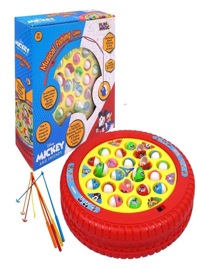 PlayMagic Fishing Game Mickey Play Set|Magnetic Fishing Game Toys|Rotating Board Game with Music|Includes 21 Fish and 4 Fishing Poles|Party Game Toys for Kids Age 3 4 5 6 7 and Up|Made in India - Image 1