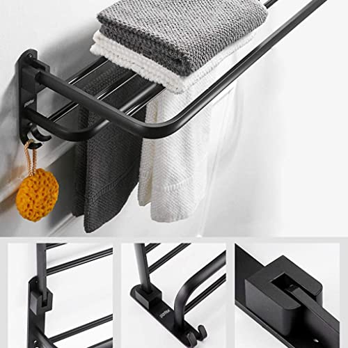 Plantex Aluminium Folding Towel Rack with Fix Towel Rod/Shelf for Bathroom Storage with Removable Hooks/Bathroom Accessories - Combo (Black) - Image 4