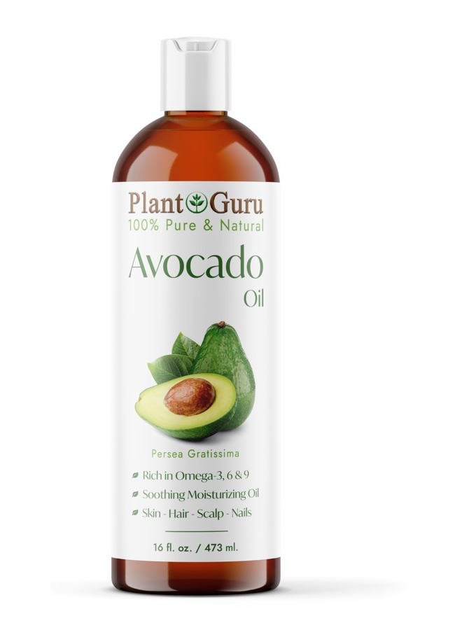 Plant Guru Avocado Oil 16 fl. oz. Cold Pressed 100% Pure Natural Carrier For Skin, Face, and Hair Growth Moisturizer. Perfect For DYI Creams, Lotions, Lip balm and Soap Making.  - Image 1