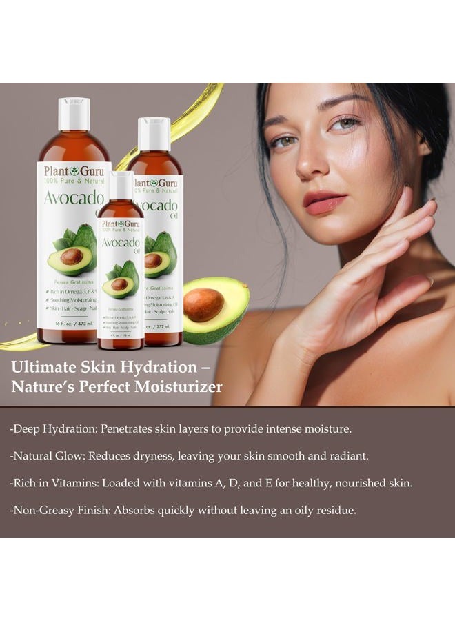Plant Guru Avocado Oil 16 fl. oz. Cold Pressed 100% Pure Natural Carrier For Skin, Face, and Hair Growth Moisturizer. Perfect For DYI Creams, Lotions, Lip balm and Soap Making.  - Image 3
