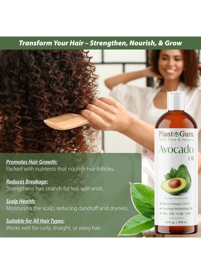 Plant Guru Avocado Oil 16 fl. oz. Cold Pressed 100% Pure Natural Carrier For Skin, Face, and Hair Growth Moisturizer. Perfect For DYI Creams, Lotions, Lip balm and Soap Making.  - Image 4