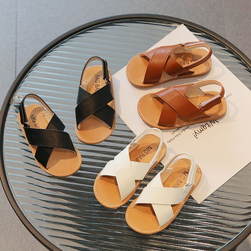 Children'S Sandals 2024 Fashion All-Match Baby Simple Soft Bottom Open Toe Cross Beach Shoes For Boys And Girls - Image 2