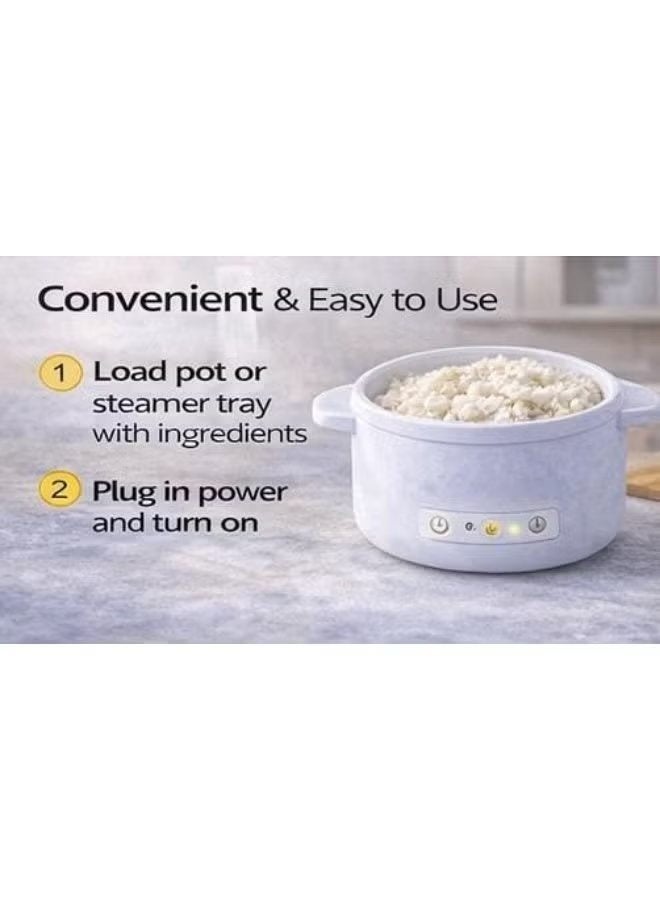 Denx 2-in-1 Mini Electric Rice Cooker & Steamer 2L DX1769 700W Compact Multi Cooker Ceramic Inner Pot Portable Kitchen Appliance for Rice Soup Steaming and Everyday Cooking - Image 4
