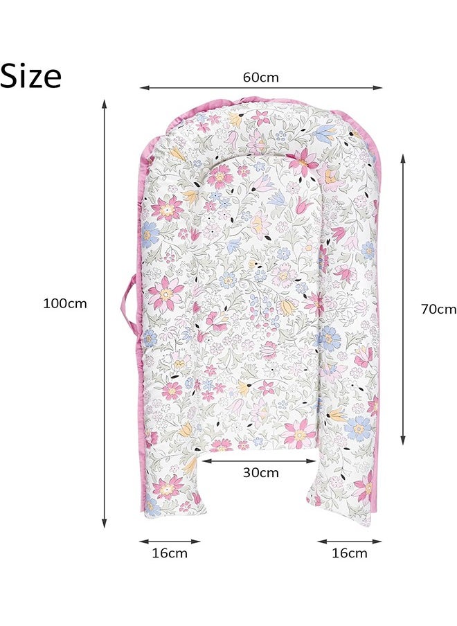 Beauenty Baby Nests  Cozy Portable and Washable Baby Lounger for Newborn 100% Breathable Cotton Soft Baby Nest Bed for Infants  Newborn as Baby Gift(Purple Floral)  - Image 2
