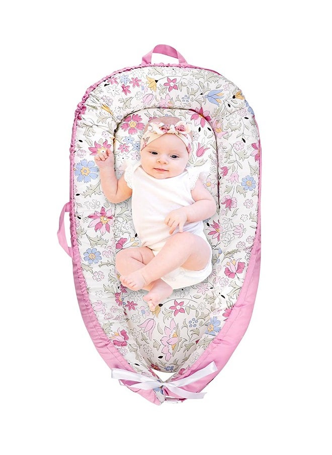 Beauenty Baby Nests  Cozy Portable and Washable Baby Lounger for Newborn 100% Breathable Cotton Soft Baby Nest Bed for Infants  Newborn as Baby Gift(Purple Floral)  - Image 1