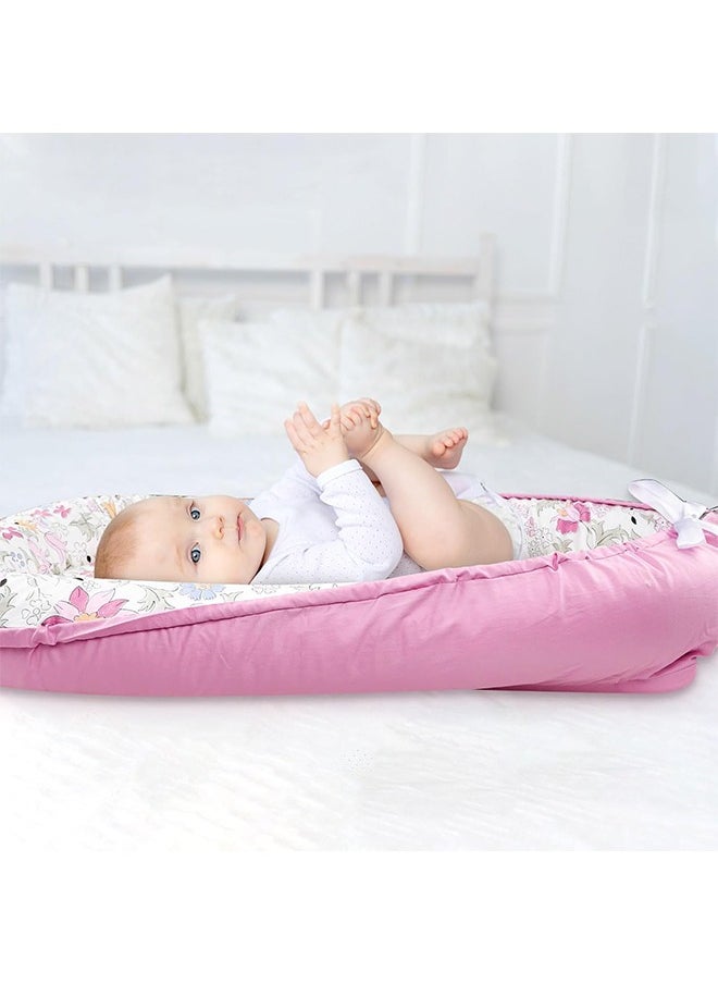 Beauenty Baby Nests  Cozy Portable and Washable Baby Lounger for Newborn 100% Breathable Cotton Soft Baby Nest Bed for Infants  Newborn as Baby Gift(Purple Floral)  - Image 3