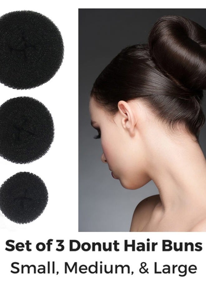 Styla Hair Donut Bun Maker - Easy Styling of Ballet & Sock Buns for Kids (3pc Black) - Image 3