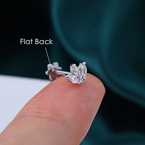 COCHARM Tragus Piercing Jewelry 16g Flat Back Flower Tragus Earring Stud Cute Silver Cartilage Earring for Women Crown Threaded Helix Stud Marquise - Image 4