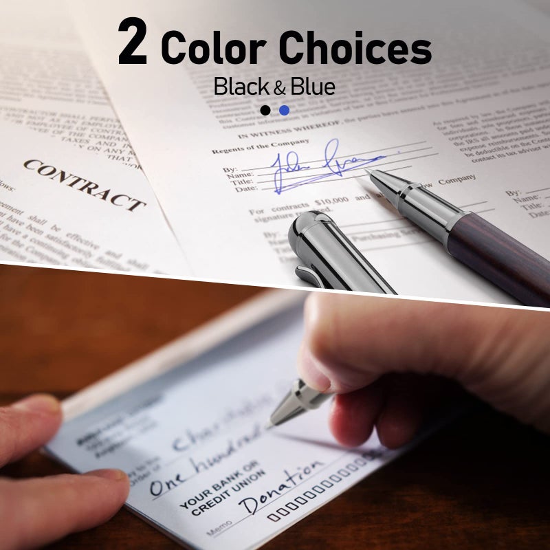 WEMATE Wood Rollerball Pen Set, Extra 2 Ink Refills(1 Black & 1 Blue), Fancy Writing Pen Nice Luxury Office Gift for Men, Professional, Executive, Cool Wooden Pen for Journaling - Blackwood - Image 5