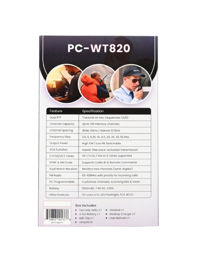 PROMAGE Promage Connect  PC-WT820 Two Way Radios, Eight Pack VOX, 50 CTCSS/ 104 DCS Tones, Tone Searching/Scanning, Dual Standby, PC Programmable, Transmitter Time-Out Timer (TOT), Busy Channel Lock-Out (BCLO), 8 Pack  - Image 5
