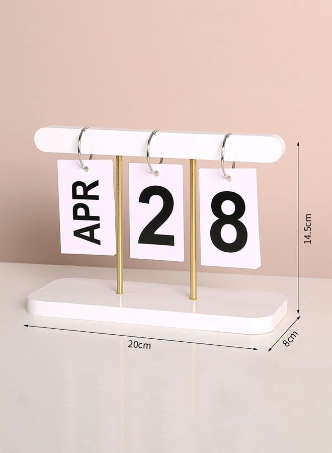 Hanayo Flip Calendar for Desk Reusable Decorative Desk Calendar Perpetual Calendar Flip Wooden Calendar Blocks Vintage Wood Block Calendar for Home Office Desk Accessories Week Month Date Display(White)  - Image 2