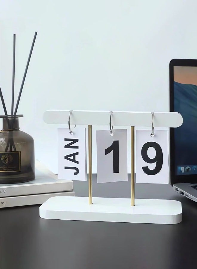 Hanayo Flip Calendar for Desk Reusable Decorative Desk Calendar Perpetual Calendar Flip Wooden Calendar Blocks Vintage Wood Block Calendar for Home Office Desk Accessories Week Month Date Display(White)  - Image 4