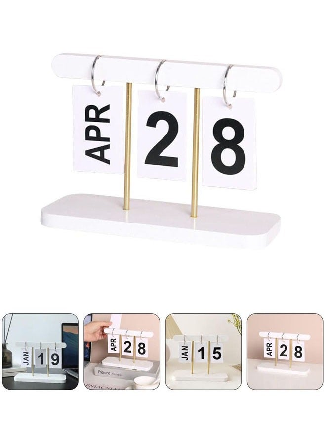 Hanayo Flip Calendar for Desk Reusable Decorative Desk Calendar Perpetual Calendar Flip Wooden Calendar Blocks Vintage Wood Block Calendar for Home Office Desk Accessories Week Month Date Display(White)  - Image 5