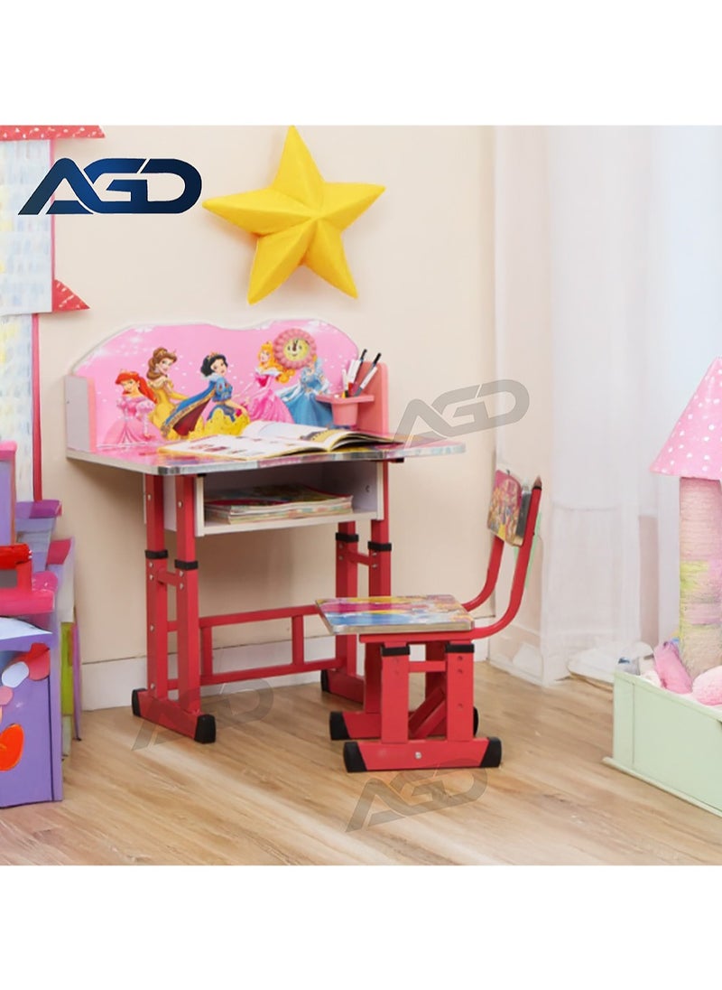 AGD Adjustable Height Educational Kids Desk Study Table and Chair Set Study Table (Pink)  - Image 1