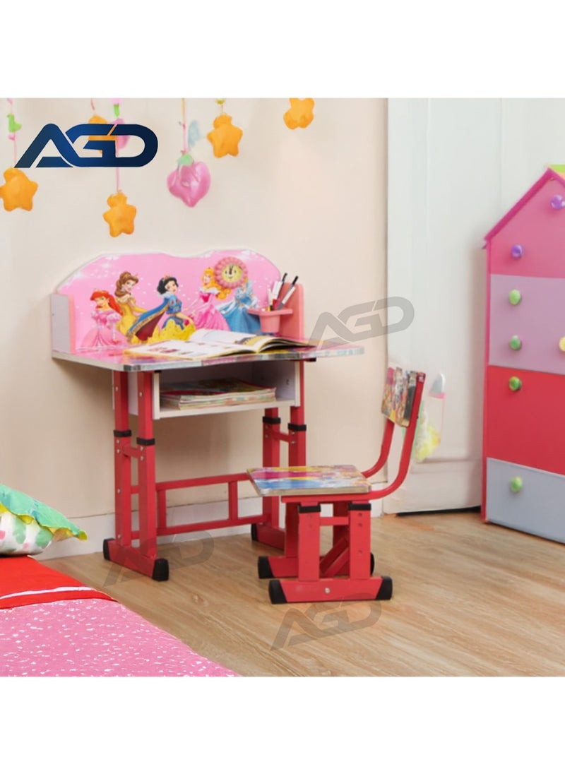 AGD Adjustable Height Educational Kids Desk Study Table and Chair Set Study Table (Pink)  - Image 4
