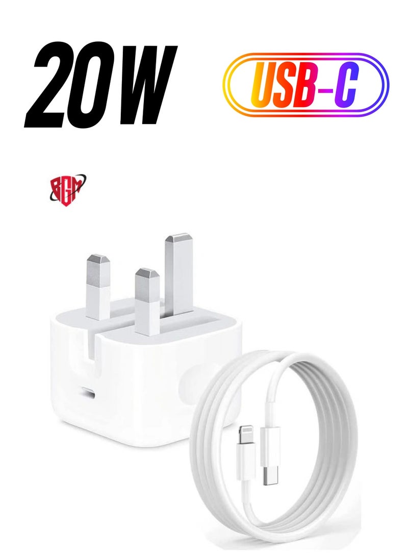 BGM - iPhone 20W Fast Charger | USB-C Wall Fast Charging Adapter with 1m USB-C to Lightning Cable | Compatible with iPhone 14, 14 Pro, 14 Pro Max, 13, 12, SE 2020, 11, XR, XS Max, X, iPad - Image 1