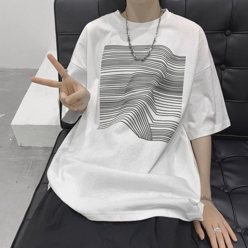 Heavy Short Sleeve T-Shirt Men'S Summer Fashion Brand Graffiti Printed Half Sleeve Ins Trendy Hong Kong Style Casual Loose Round Neck T-Shirt - Image 3